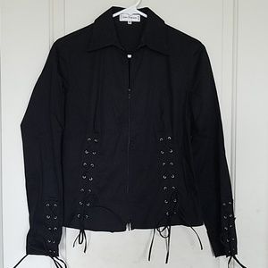 Anne Fontaine Black Lace-Up ZipperJacket